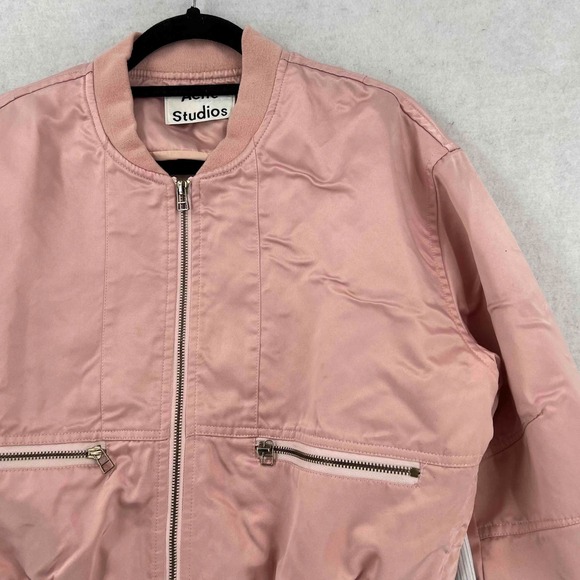 Acne Studios Women's Pink Bomber Full Zip Jacket Pockets Size Small - Picture 2 of 12